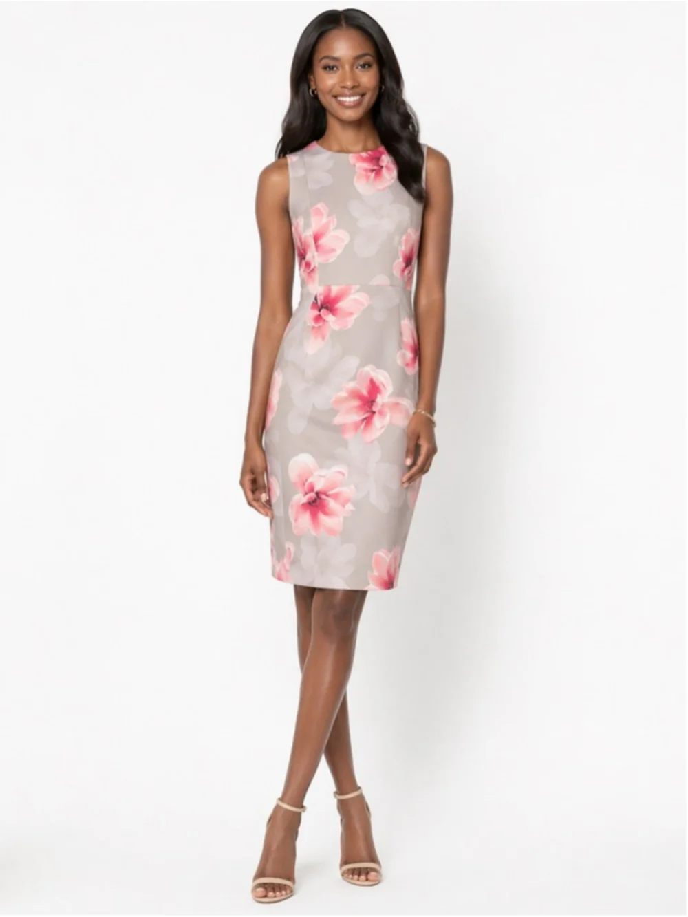 Calvin Klein Gray Pink Floral Sleeveless Sheath Dress Size 2 - Picture 1 of 13